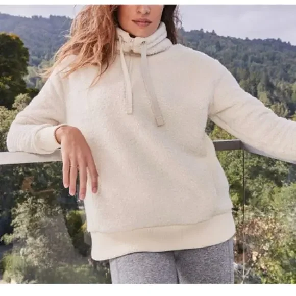 Athleta Talus Sherpa Half Zip Pullover Ivory Cream Small - Picture 1 of 8